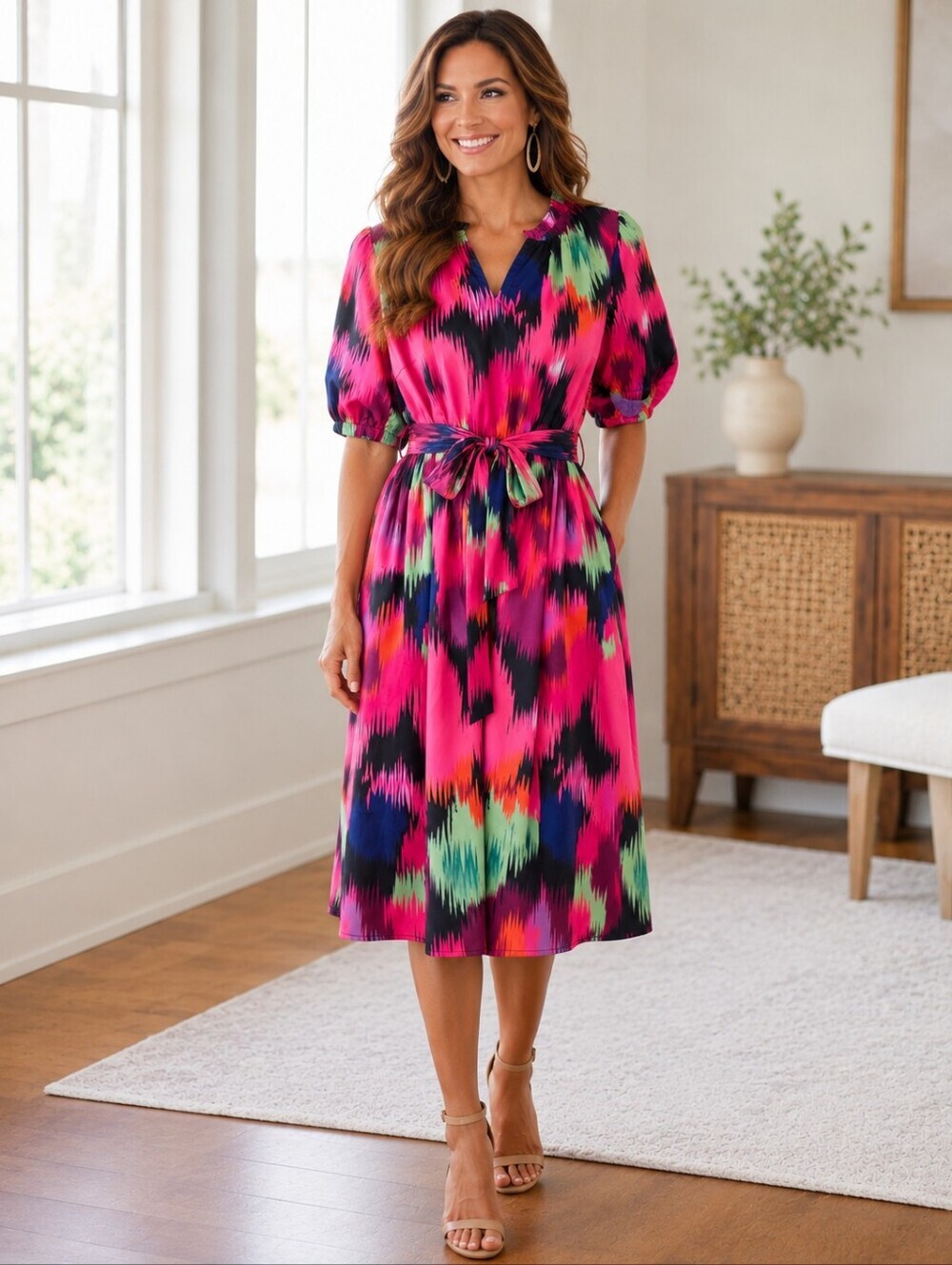 Abbey Glass Multicolor Abstract Midi Dress
